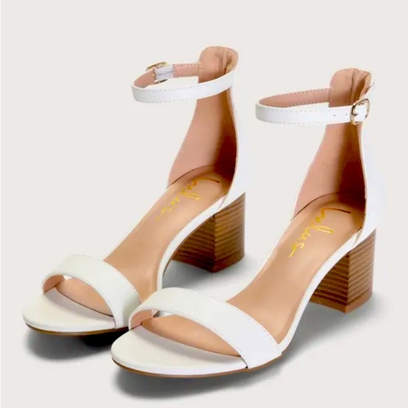Lulu’s White Block Heel Sandals - Picture 1 of 6